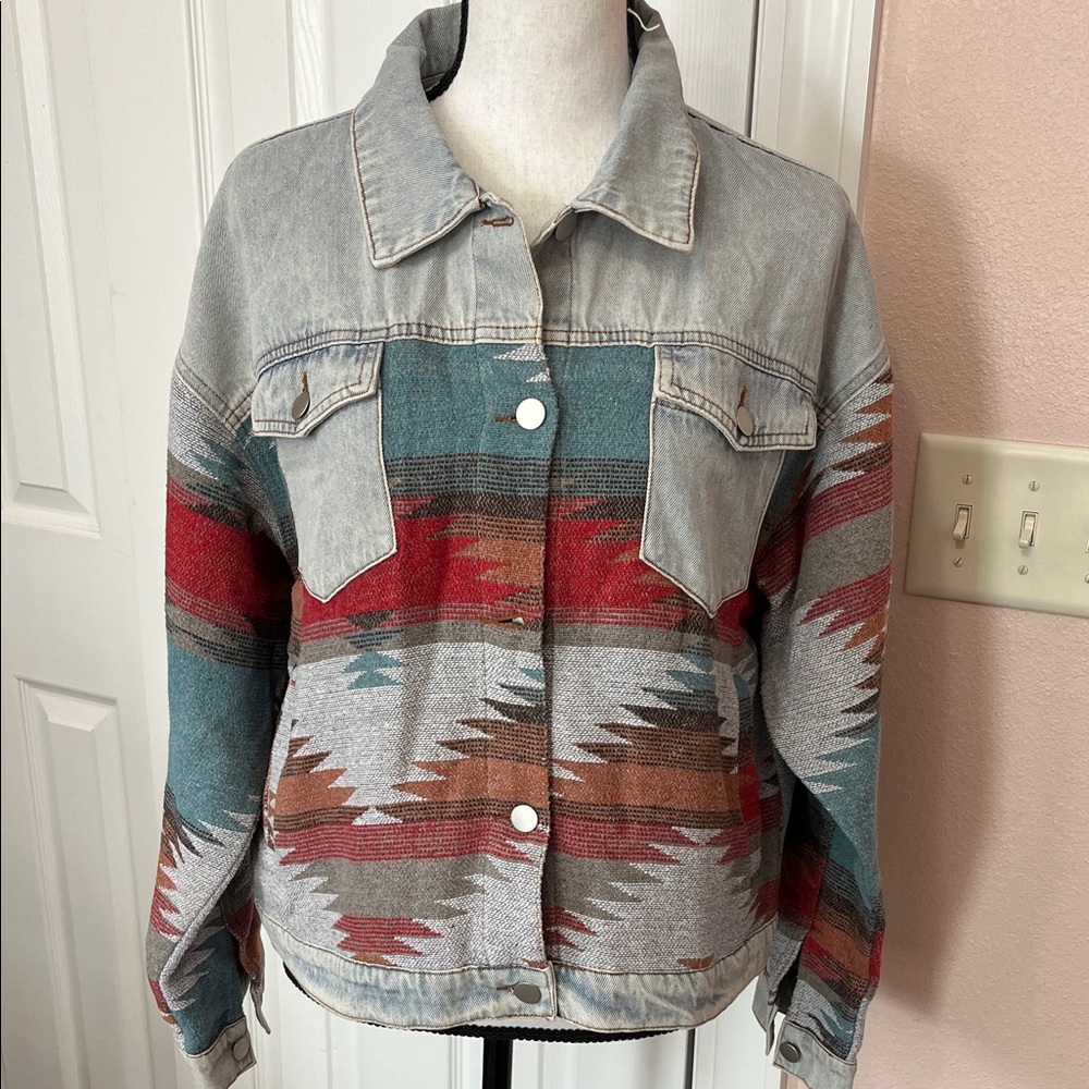 Aztec Patterned Denim Jacket